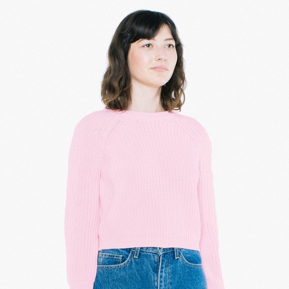 American Apparel Pink Crop Fisherman Sweater - Picture 1 of 5